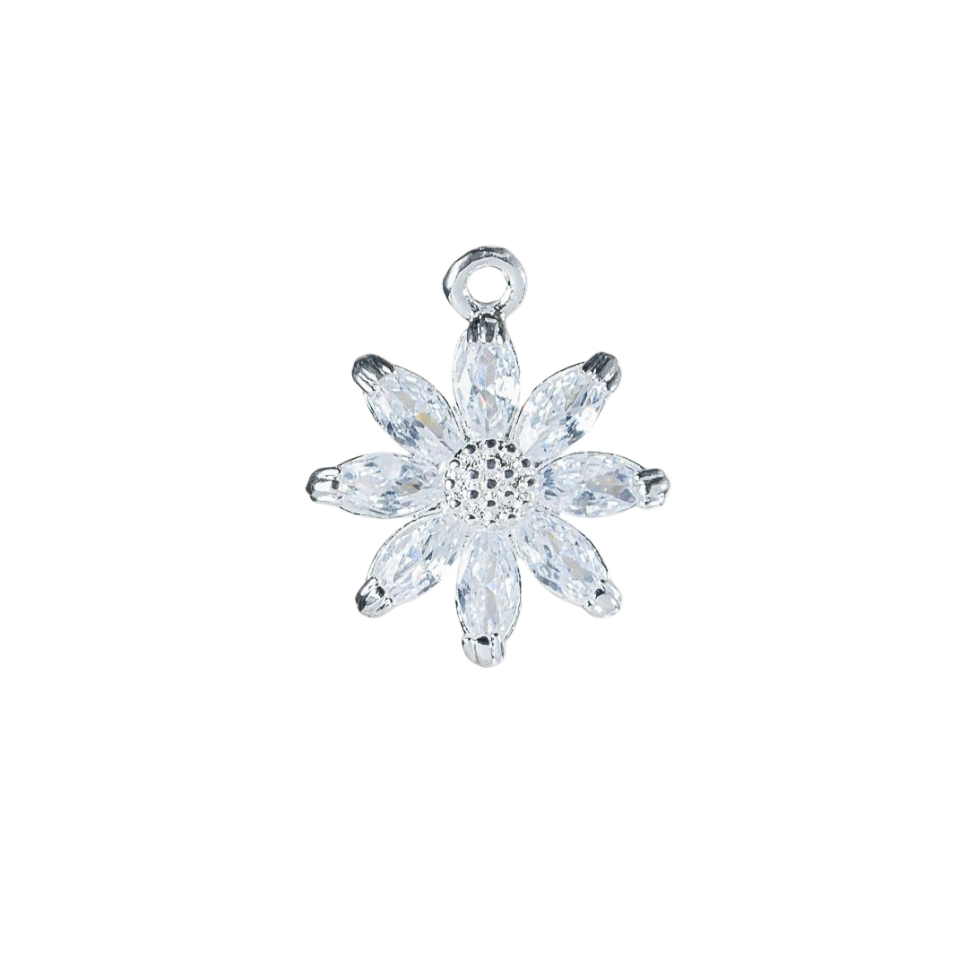 Charm marguerite strass argenté
